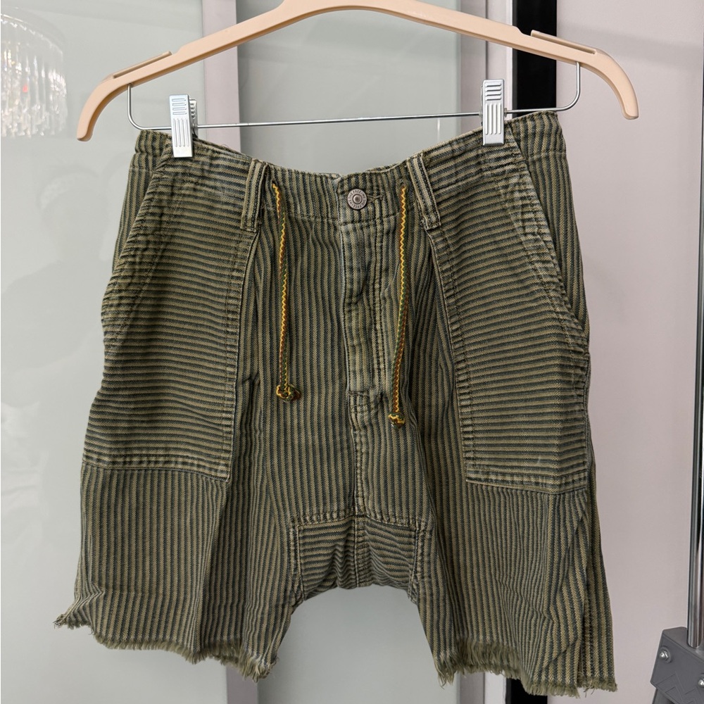 Free People Olive Striped Casual Shorts
